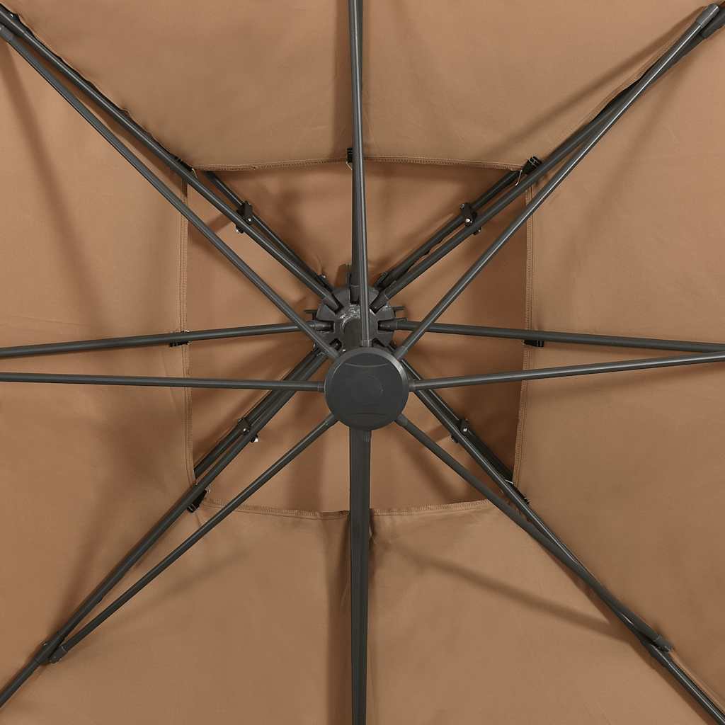 Zwevende parasol met dubbele bovenkant 300x300 cm taupe is nu te koop bij PeponiXL, paradijselijk wonen!