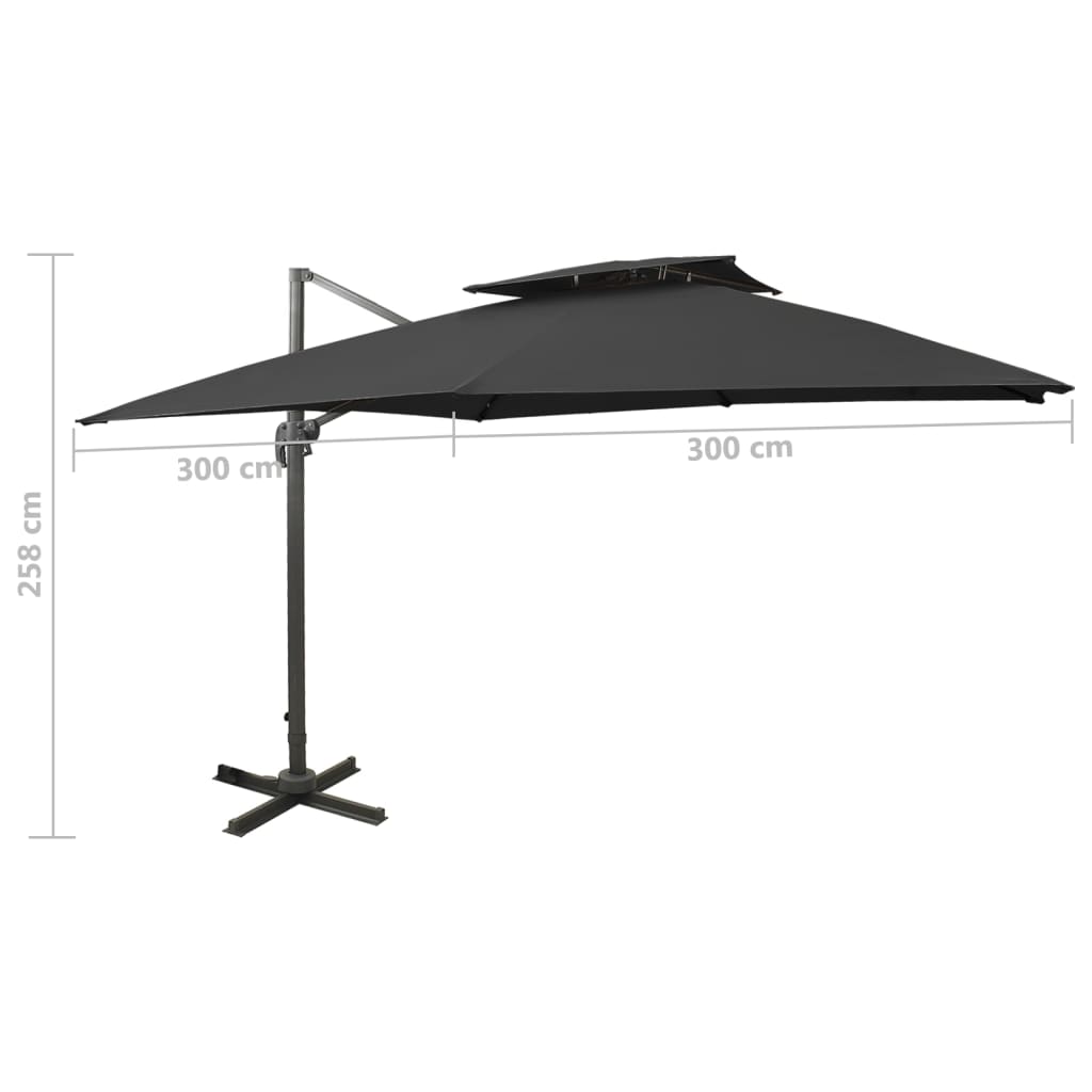 Zweefparasol met dubbel dak 300x300 cm zwart is nu te koop bij PeponiXL, paradijselijk wonen!