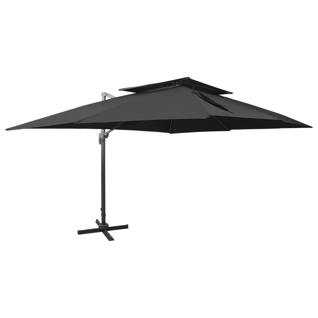 Zwevende parasol met dubbele bovenkant zwart 400x300 cm is nu te koop bij PeponiXL, paradijselijk wonen!