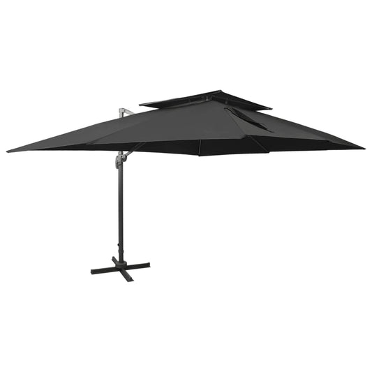 Zwevende parasol met dubbele bovenkant zwart 400x300 cm is nu te koop bij PeponiXL, paradijselijk wonen!