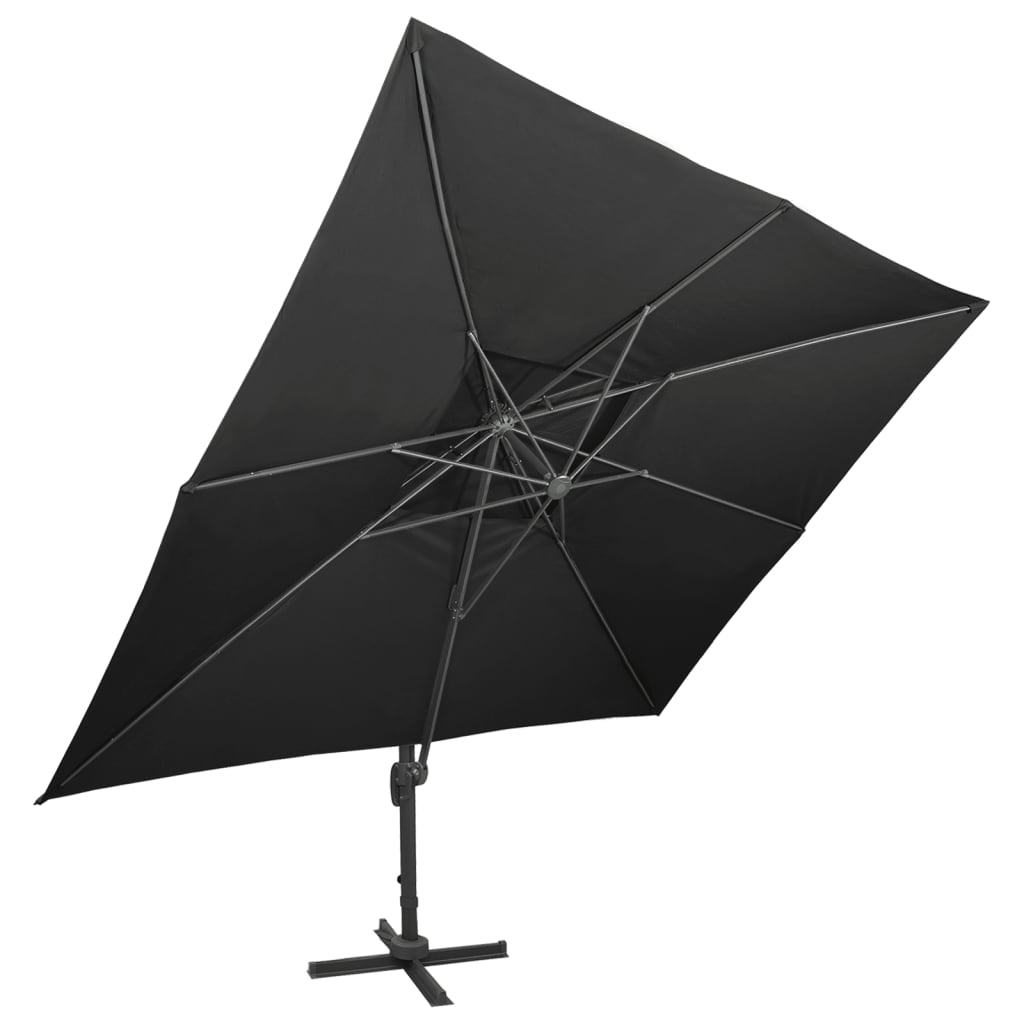 Zwevende parasol met dubbele bovenkant zwart 400x300 cm is nu te koop bij PeponiXL, paradijselijk wonen!