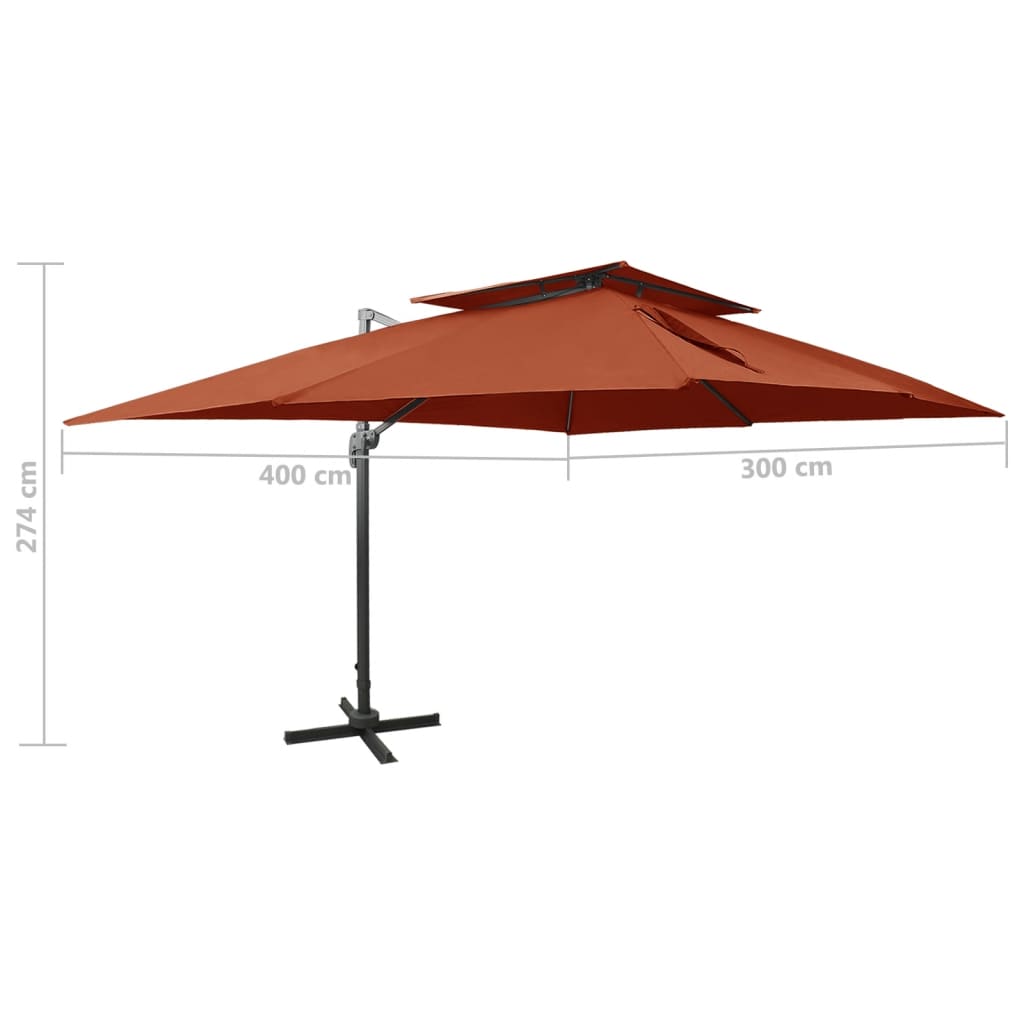 Zwevende parasol met dubbele bovenkant terracotta 400x300 cm is nu te koop bij PeponiXL, paradijselijk wonen!