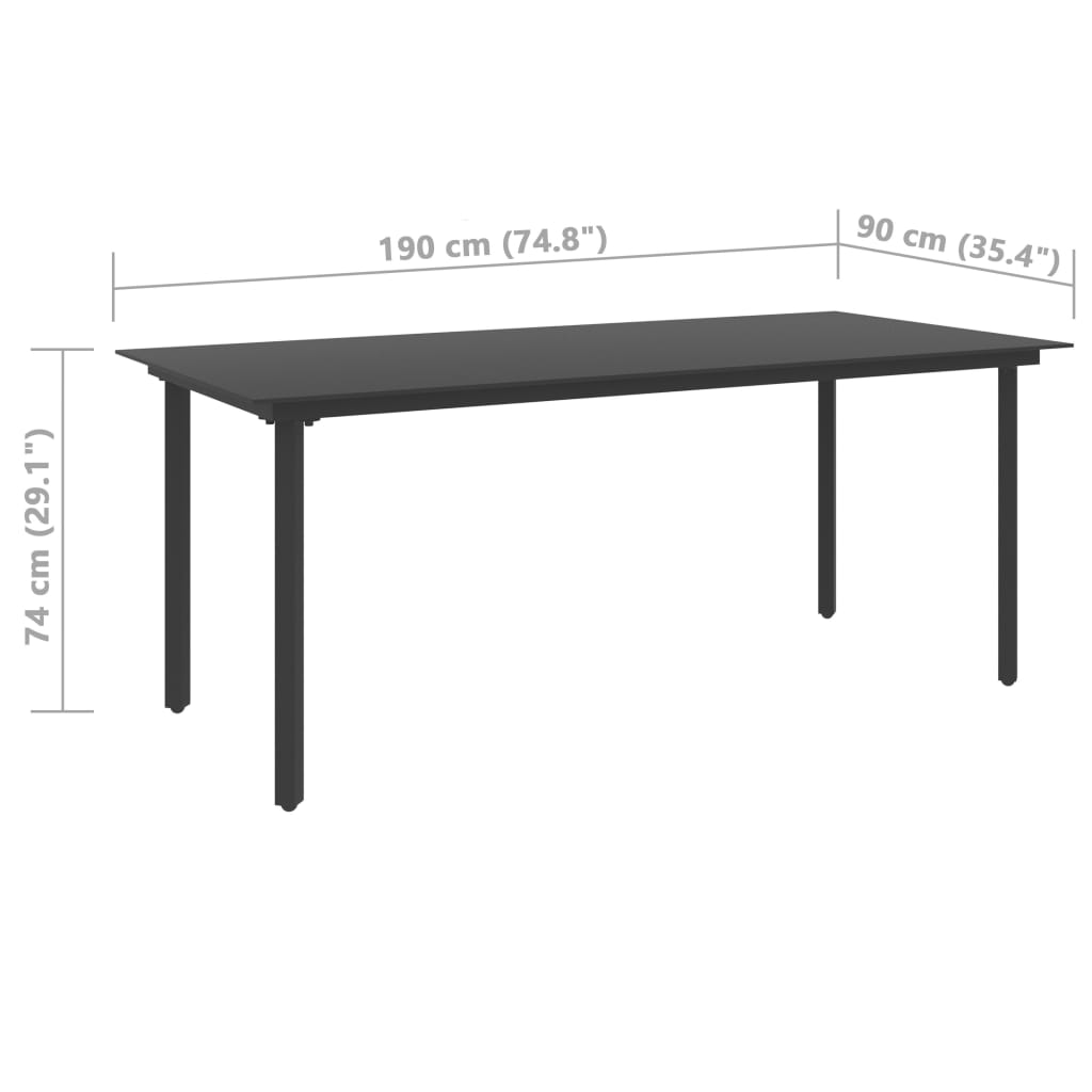 Tuintafel 190x90x74 cm staal en glas zwart is nu te koop bij PeponiXL, paradijselijk wonen!