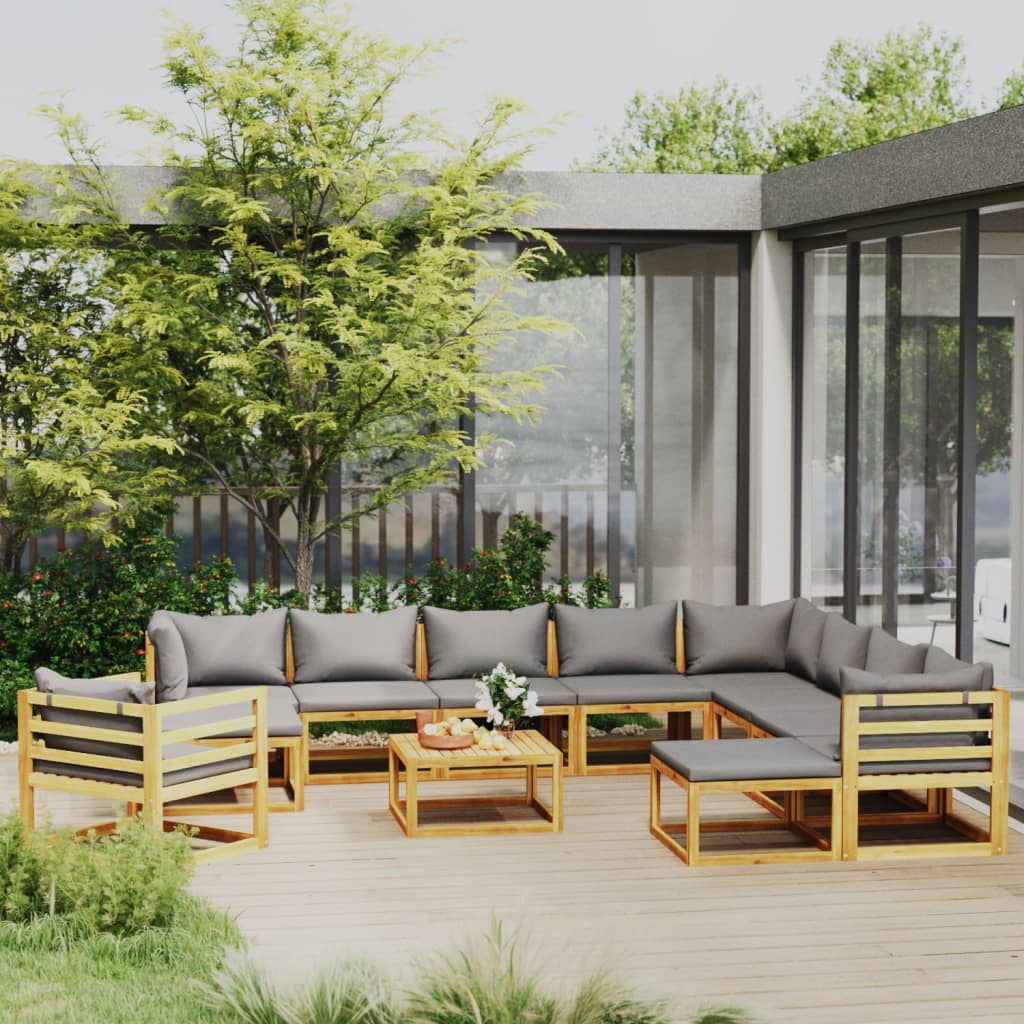 12-delige Loungeset met kussens massief acaciahout