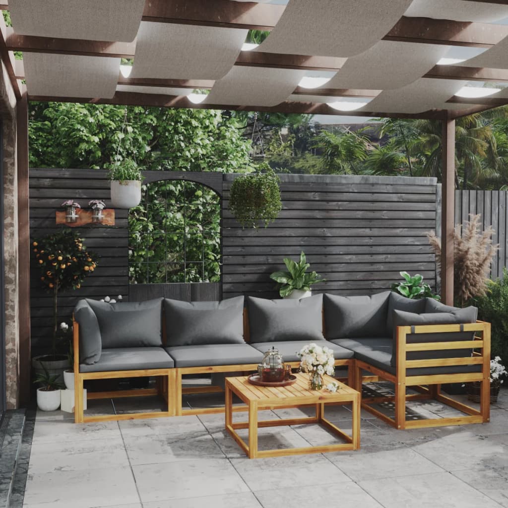 6-delige Loungeset met kussens massief acaciahout is nu te koop bij PeponiXL, paradijselijk wonen!