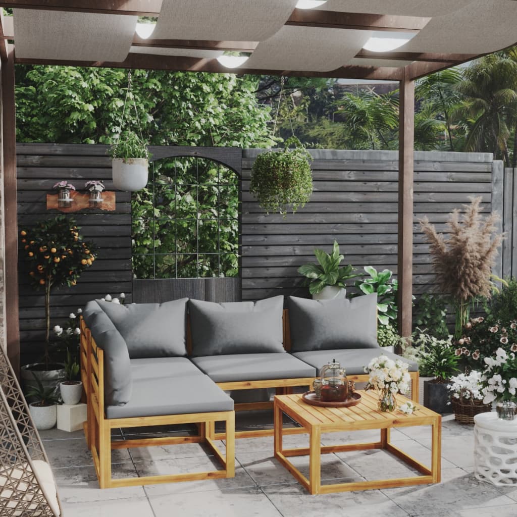 5-delige Loungeset met kussens massief acaciahout is nu te koop bij PeponiXL, paradijselijk wonen!