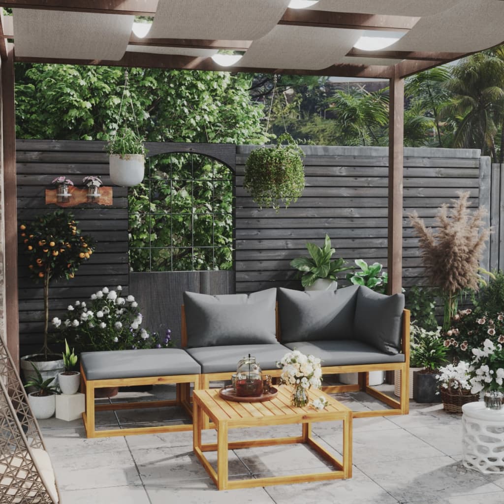 4-delige Loungeset met kussens massief acaciahout is nu te koop bij PeponiXL, paradijselijk wonen!