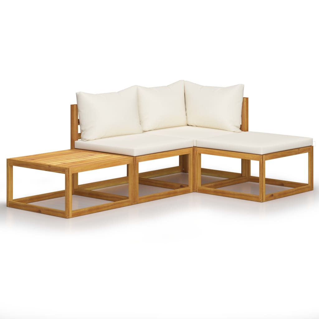4-delige Loungeset met kussens massief acaciahout crème is nu te koop bij PeponiXL, paradijselijk wonen!