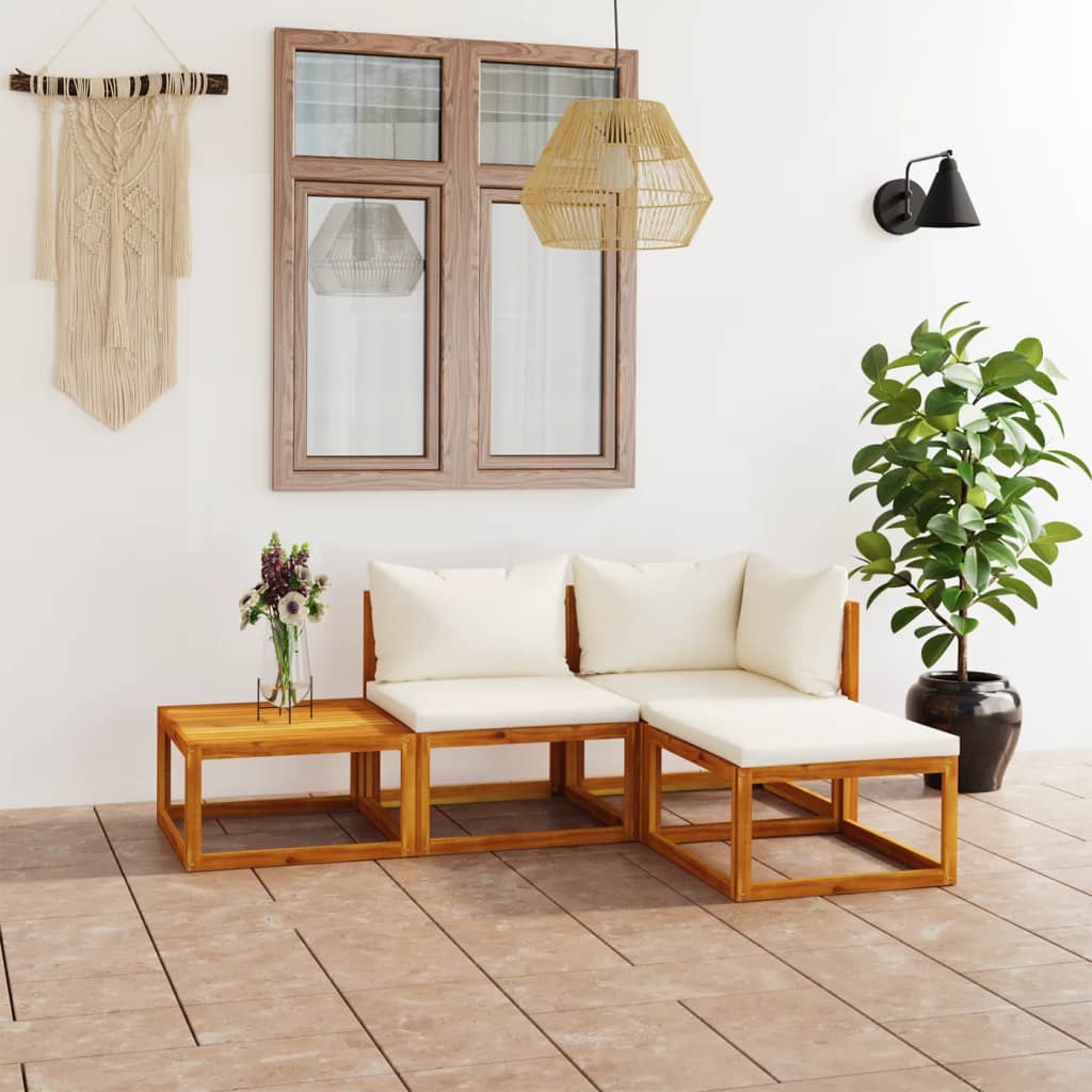 4-delige Loungeset met kussens massief acaciahout crème is nu te koop bij PeponiXL, paradijselijk wonen!