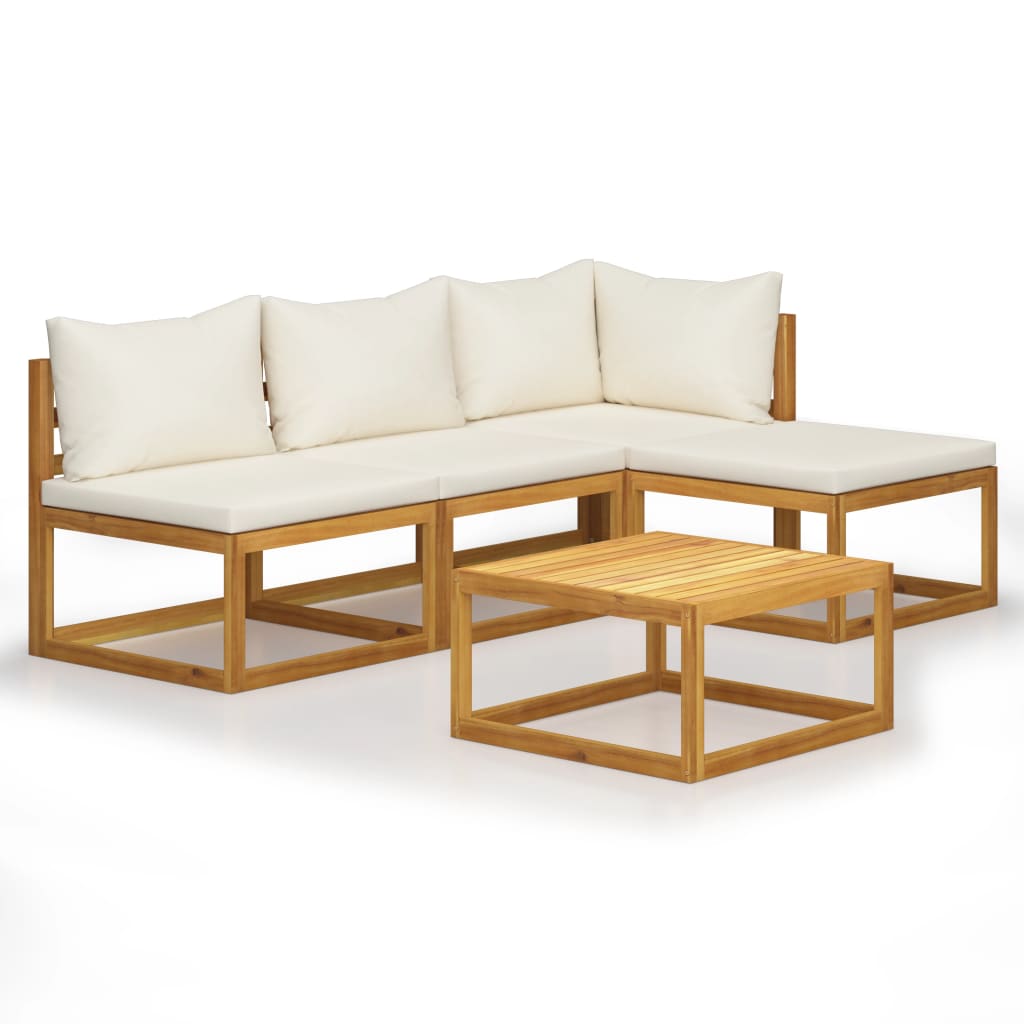 5-delige Loungeset met kussens massief acaciahout crème is nu te koop bij PeponiXL, paradijselijk wonen!