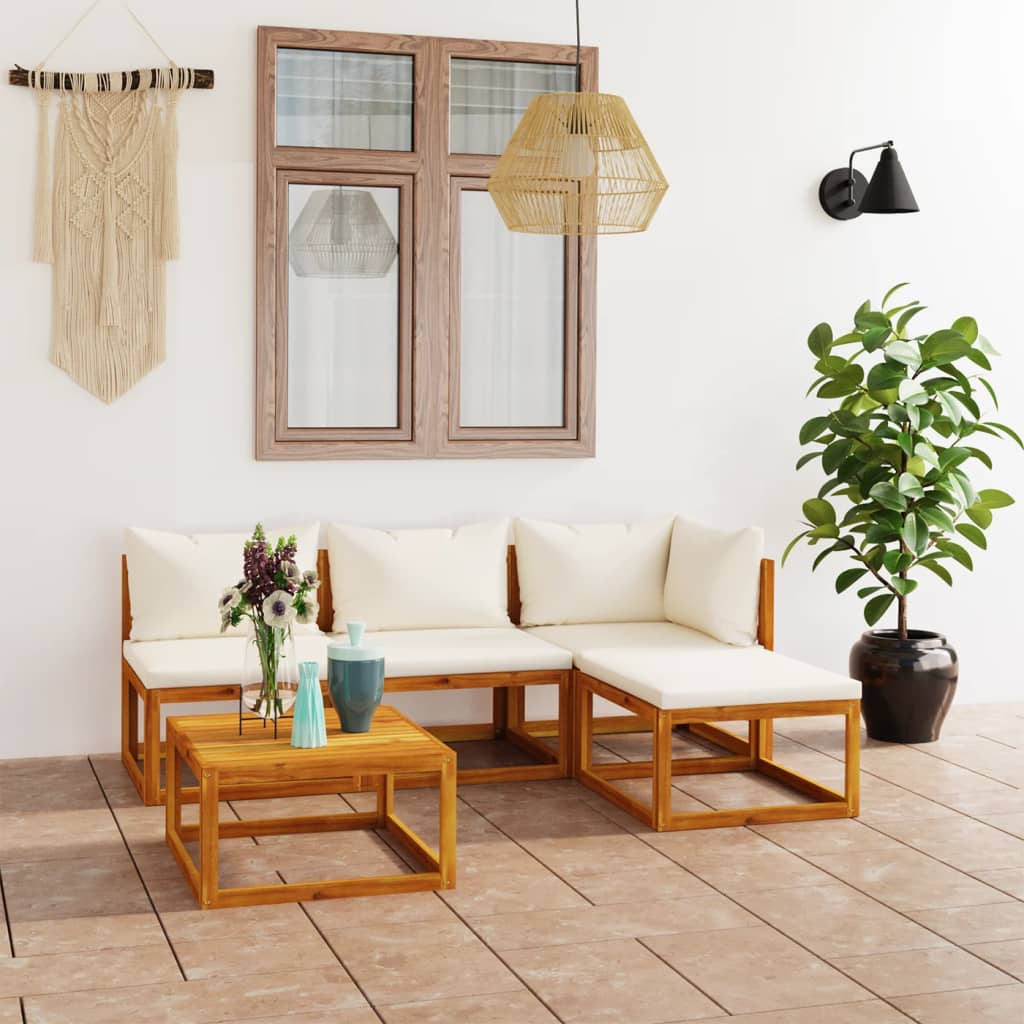 5-delige Loungeset met kussens massief acaciahout crème is nu te koop bij PeponiXL, paradijselijk wonen!