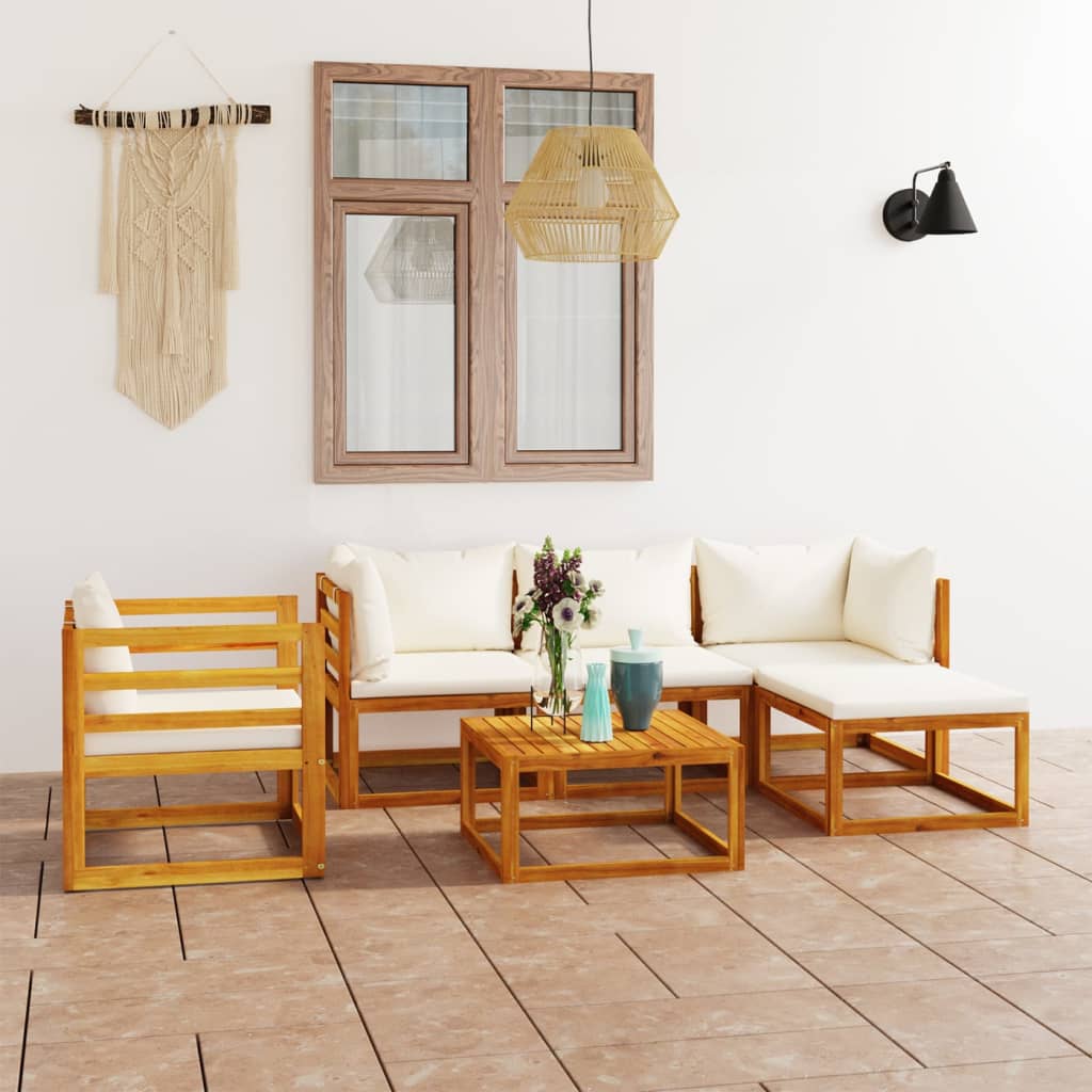 6-delige Loungeset met kussens massief acaciahout crème is nu te koop bij PeponiXL, paradijselijk wonen!