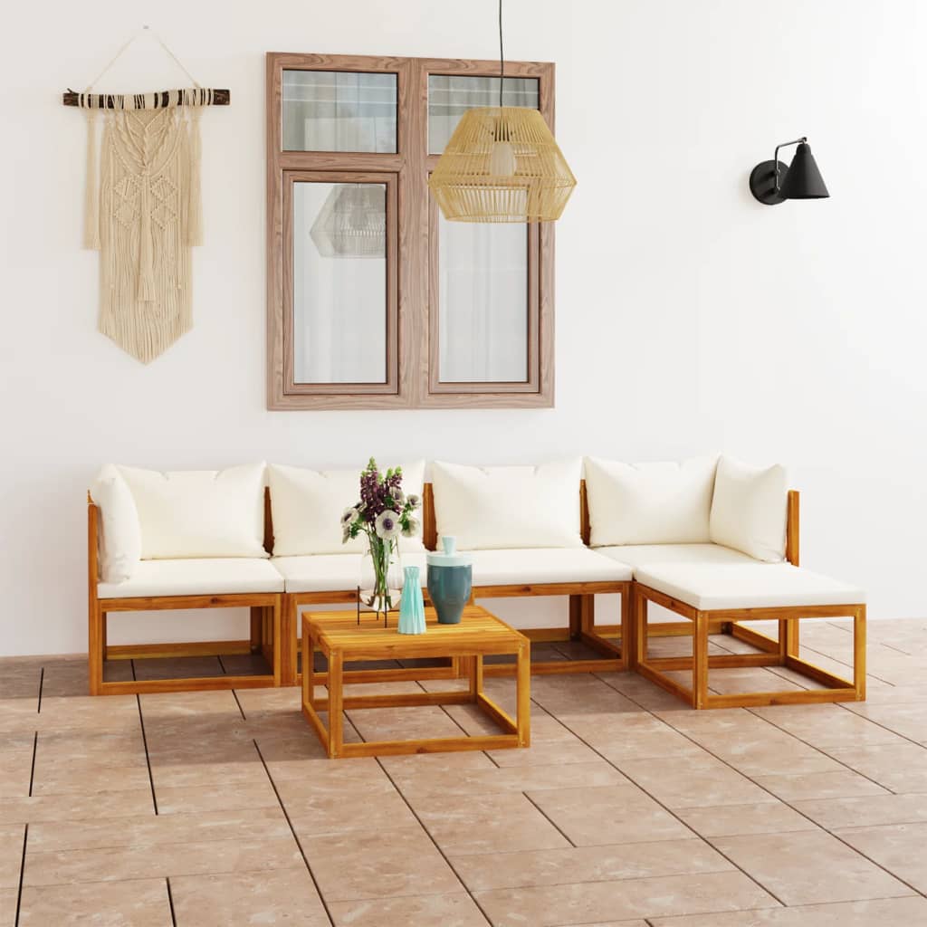 6-delige Loungeset met kussens massief acaciahout crème is nu te koop bij PeponiXL, paradijselijk wonen!