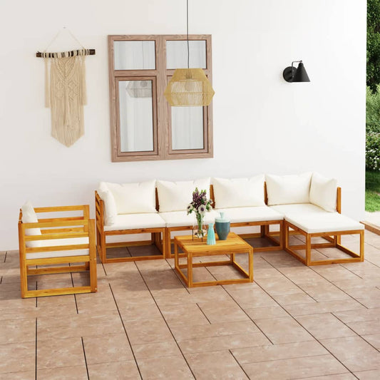 7-delige Loungeset met kussens massief acaciahout crème is nu te koop bij PeponiXL, paradijselijk wonen!