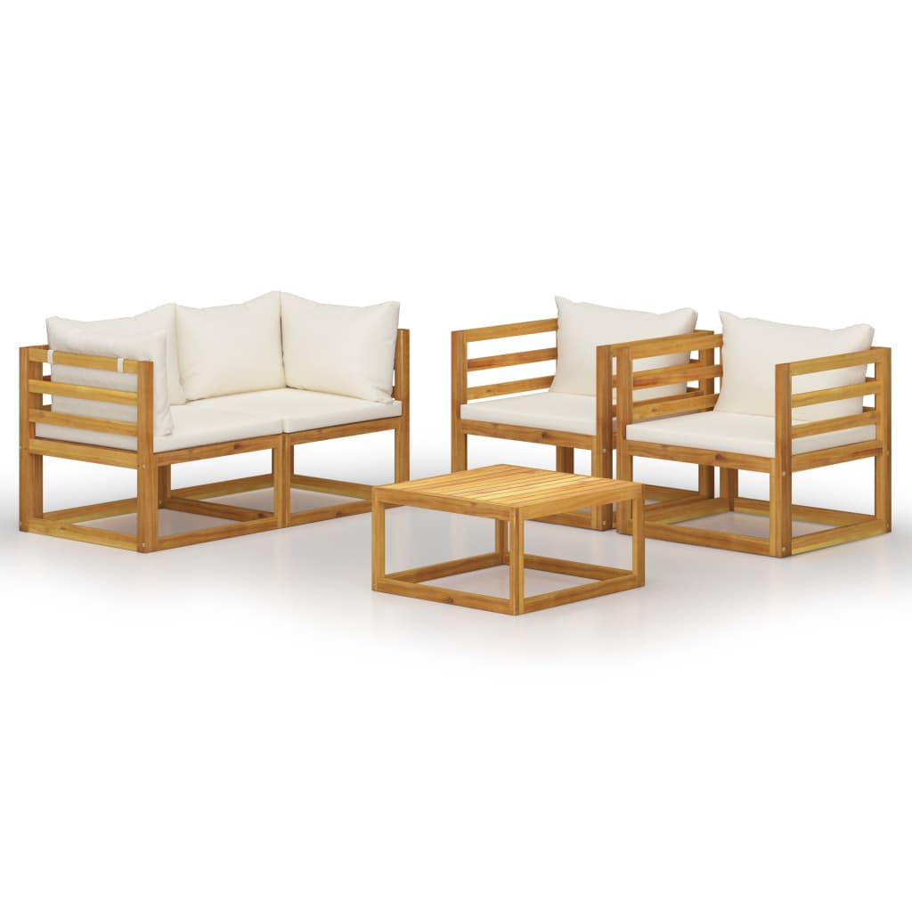 5-delige Loungeset met kussens massief acaciahout crème is nu te koop bij PeponiXL, paradijselijk wonen!