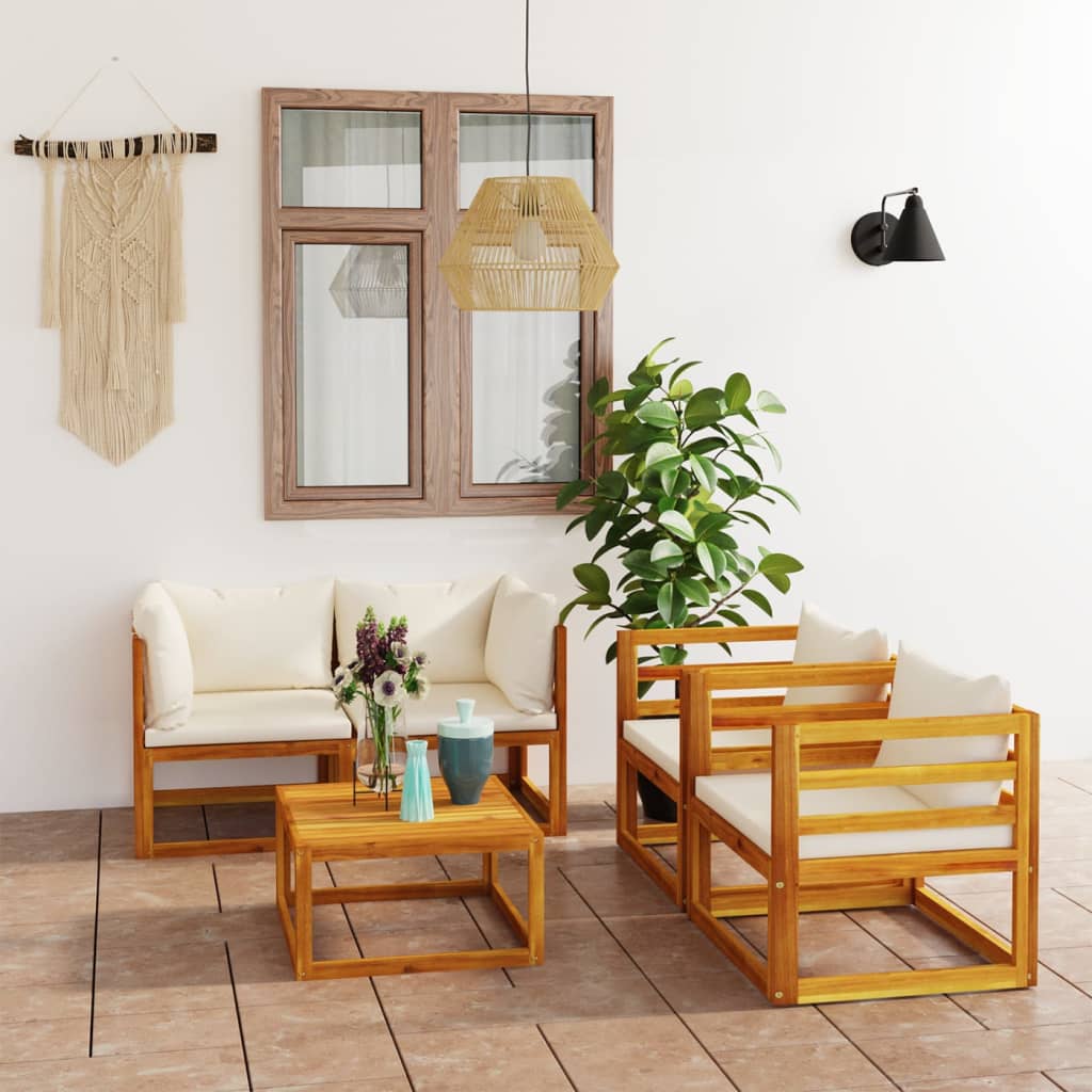 5-delige Loungeset met kussens massief acaciahout crème is nu te koop bij PeponiXL, paradijselijk wonen!