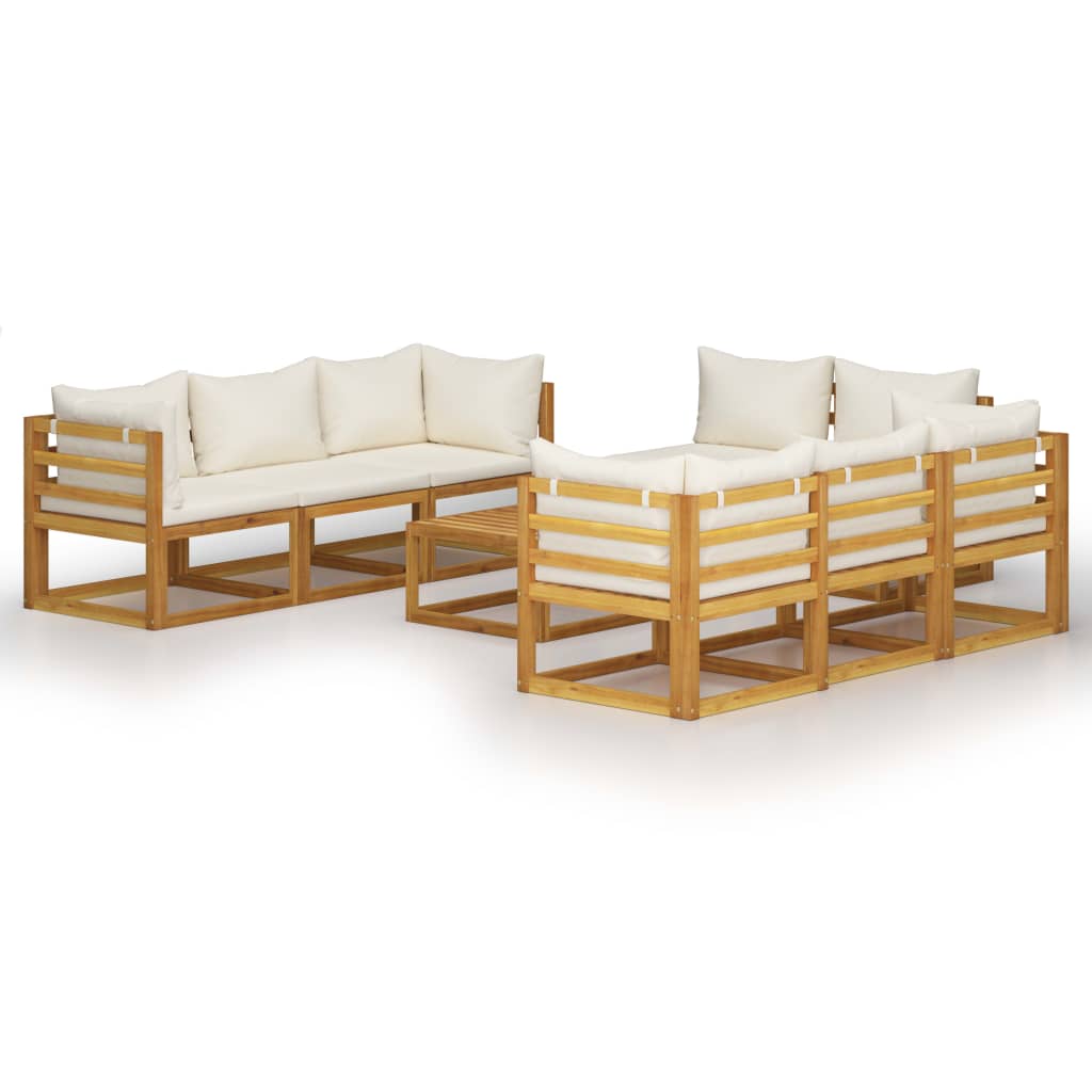 9-delige Loungeset met kussens massief acaciahout crème is nu te koop bij PeponiXL, paradijselijk wonen!