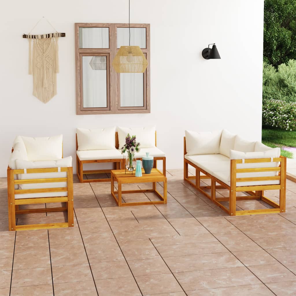 9-delige Loungeset met kussens massief acaciahout crème is nu te koop bij PeponiXL, paradijselijk wonen!