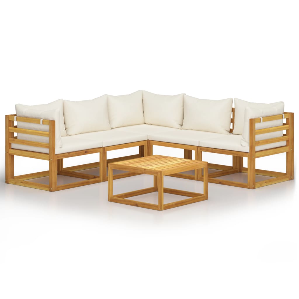 6-delige Loungeset met kussens massief acaciahout crème is nu te koop bij PeponiXL, paradijselijk wonen!