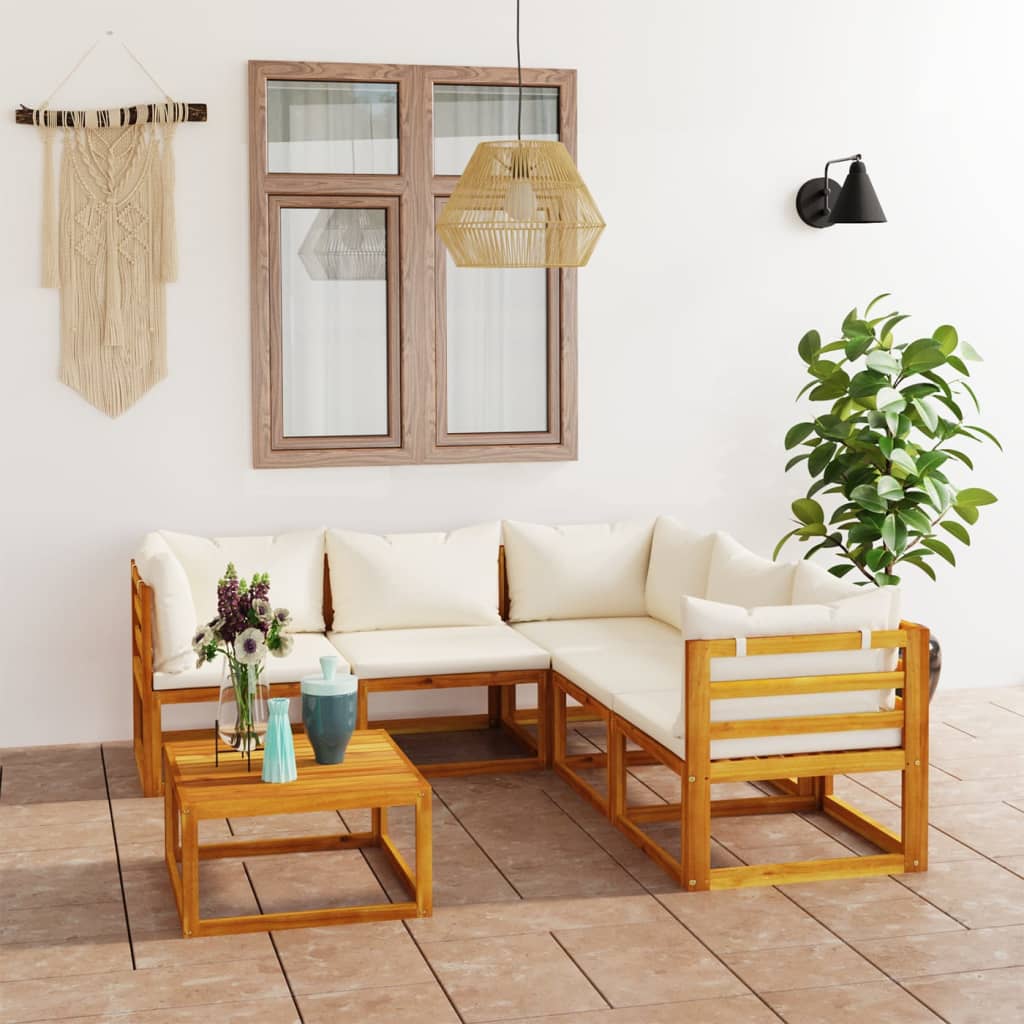 6-delige Loungeset met kussens massief acaciahout crème is nu te koop bij PeponiXL, paradijselijk wonen!