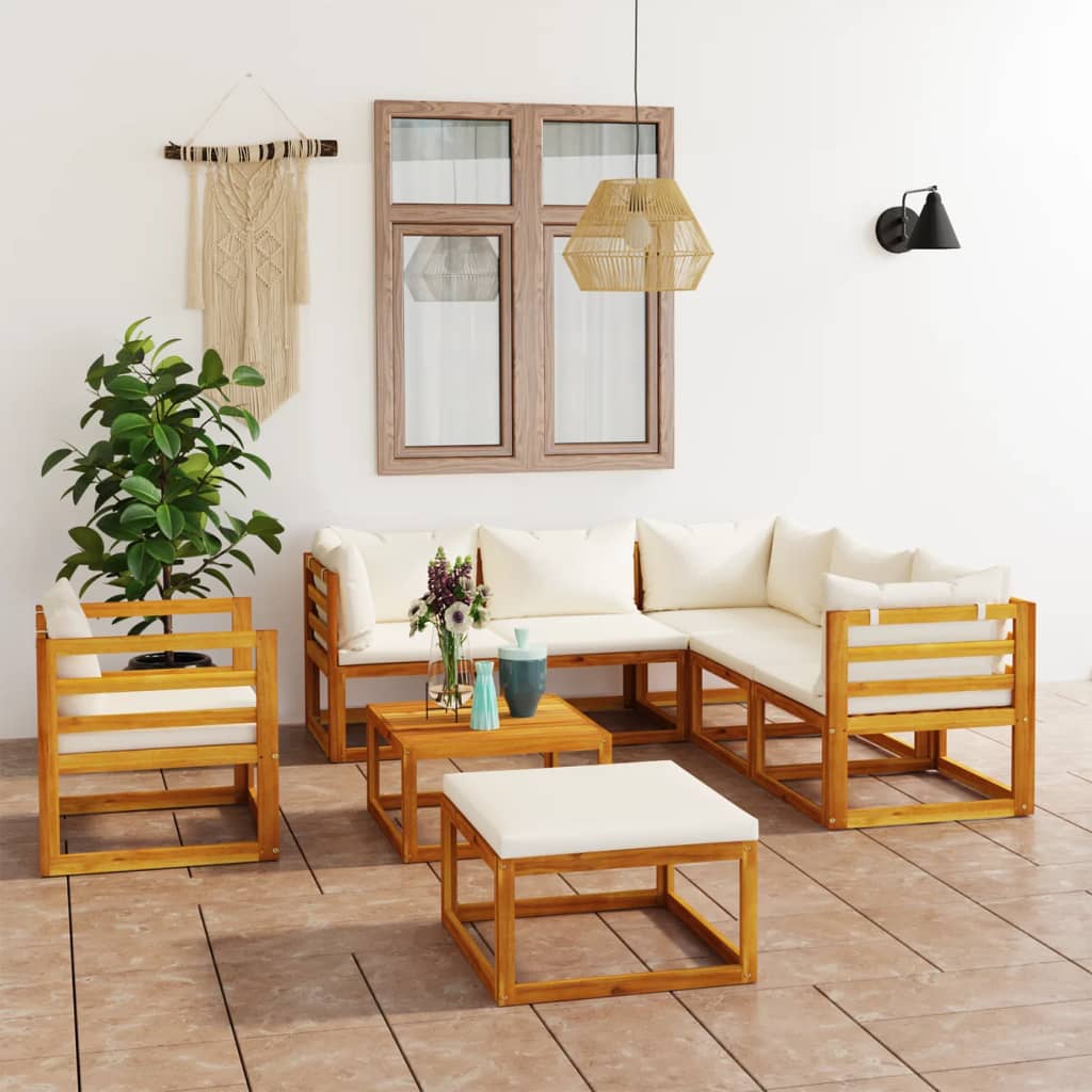 8-delige Loungeset met kussens massief acaciahout crème is nu te koop bij PeponiXL, paradijselijk wonen!
