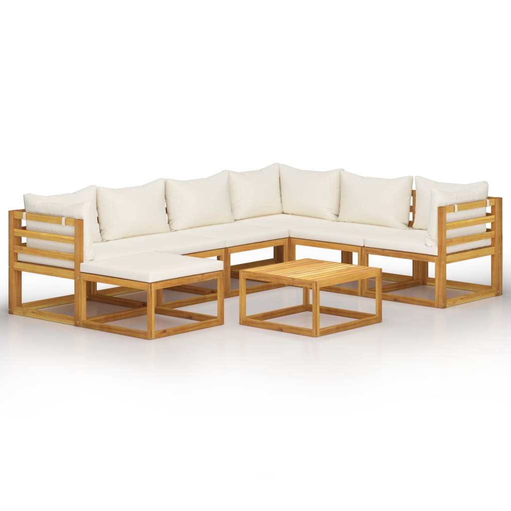 8-delige Loungeset met kussens massief acaciahout crème is nu te koop bij PeponiXL, paradijselijk wonen!