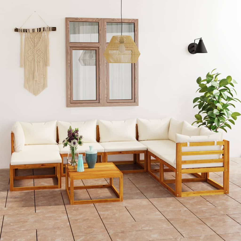 8-delige Loungeset met kussens massief acaciahout crème is nu te koop bij PeponiXL, paradijselijk wonen!