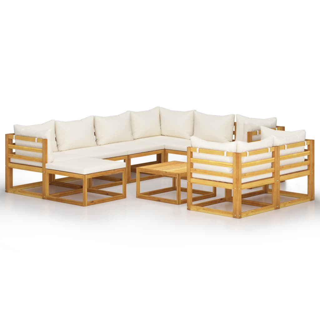 10-delige Loungeset met kussens massief acaciahout crème is nu te koop bij PeponiXL, paradijselijk wonen!