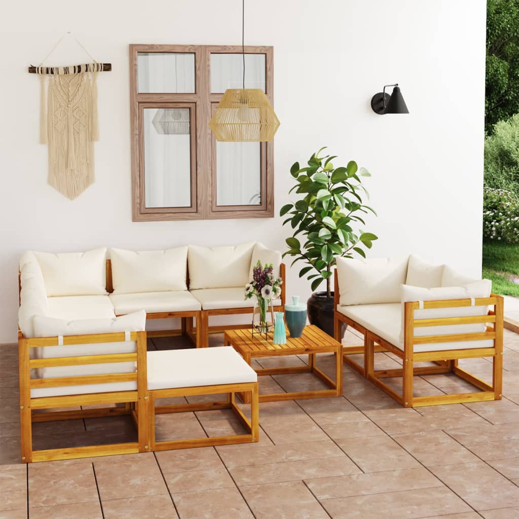 10-delige Loungeset met kussens massief acaciahout crème is nu te koop bij PeponiXL, paradijselijk wonen!