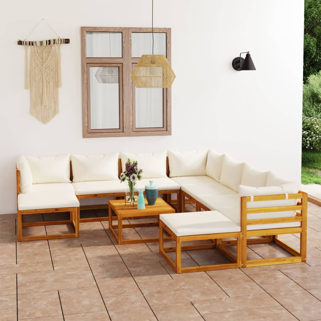 11-delige Loungeset met kussens massief acaciahout crème is nu te koop bij PeponiXL, paradijselijk wonen!