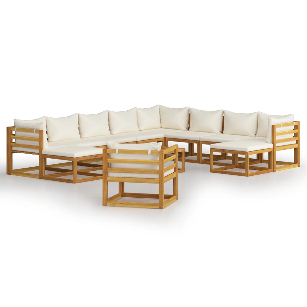 12-delige Loungeset met kussens massief acaciahout crème is nu te koop bij PeponiXL, paradijselijk wonen!