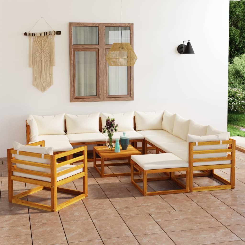 12-delige Loungeset met kussens massief acaciahout crème is nu te koop bij PeponiXL, paradijselijk wonen!