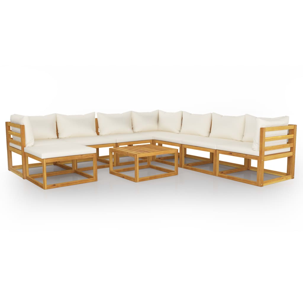 9-delige Loungeset met kussens massief acaciahout crème is nu te koop bij PeponiXL, paradijselijk wonen!