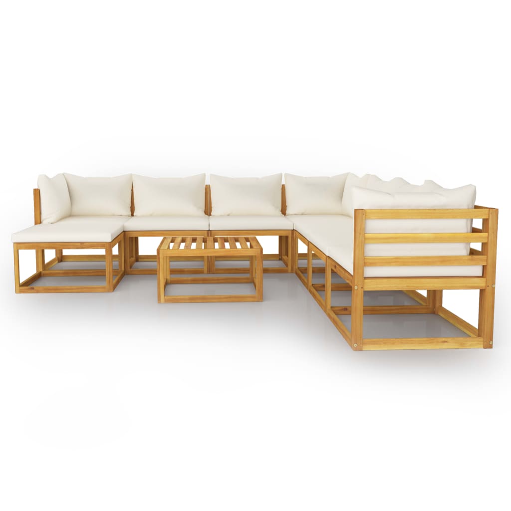 9-delige Loungeset met kussens massief acaciahout crème is nu te koop bij PeponiXL, paradijselijk wonen!