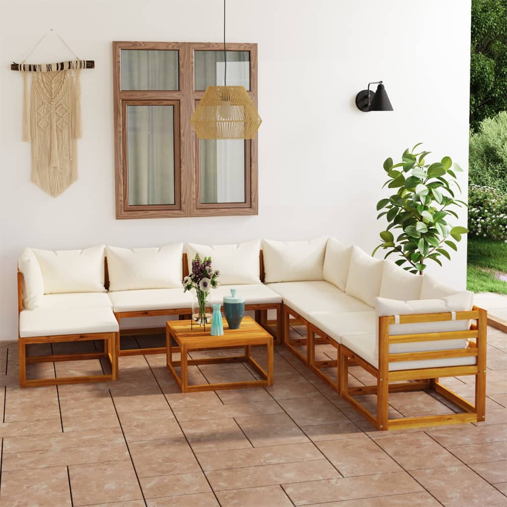 9-delige Loungeset met kussens massief acaciahout crème is nu te koop bij PeponiXL, paradijselijk wonen!
