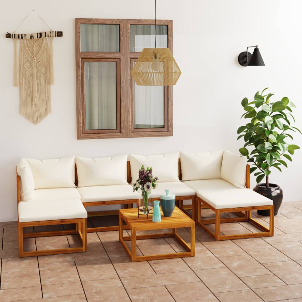 7-delige Loungeset met kussens massief acaciahout crème is nu te koop bij PeponiXL, paradijselijk wonen!