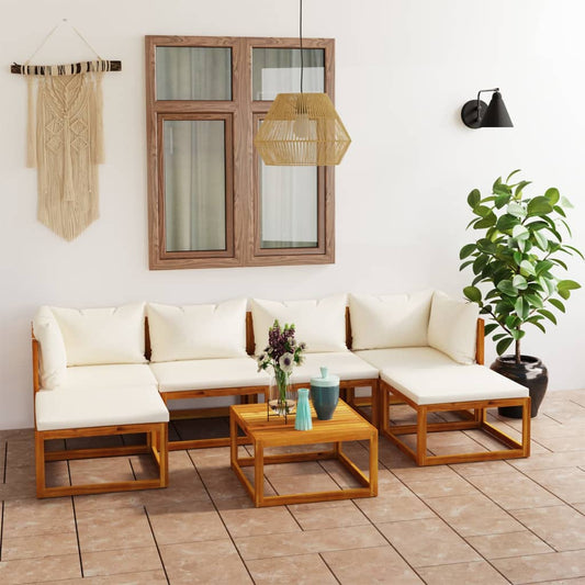 7-delige Loungeset met kussens massief acaciahout crème is nu te koop bij PeponiXL, paradijselijk wonen!