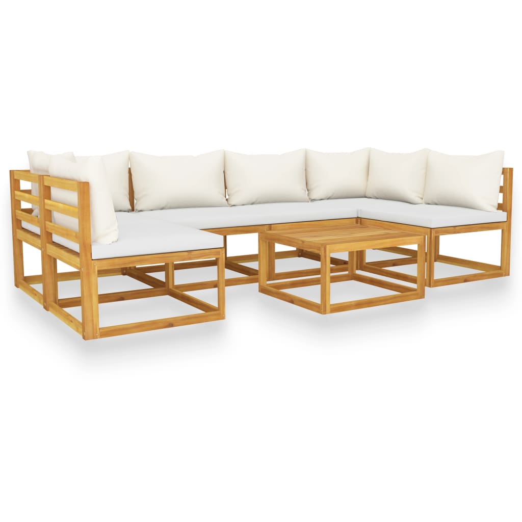 7-delige Loungeset met kussens massief acaciahout crème is nu te koop bij PeponiXL, paradijselijk wonen!