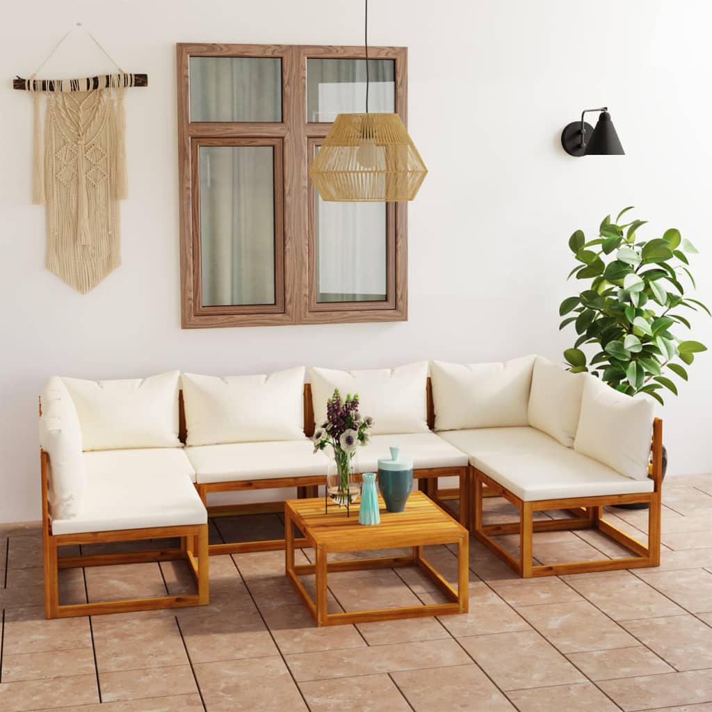 7-delige Loungeset met kussens massief acaciahout crème is nu te koop bij PeponiXL, paradijselijk wonen!