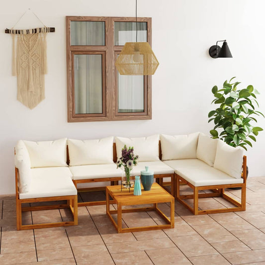 7-delige Loungeset met kussens massief acaciahout crème is nu te koop bij PeponiXL, paradijselijk wonen!