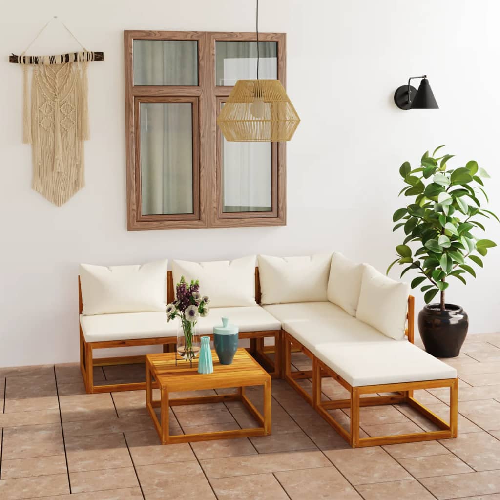 6-delige Loungeset met kussens massief acaciahout crème is nu te koop bij PeponiXL, paradijselijk wonen!