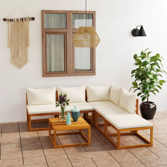6-delige Loungeset met kussens massief acaciahout crème is nu te koop bij PeponiXL, paradijselijk wonen!