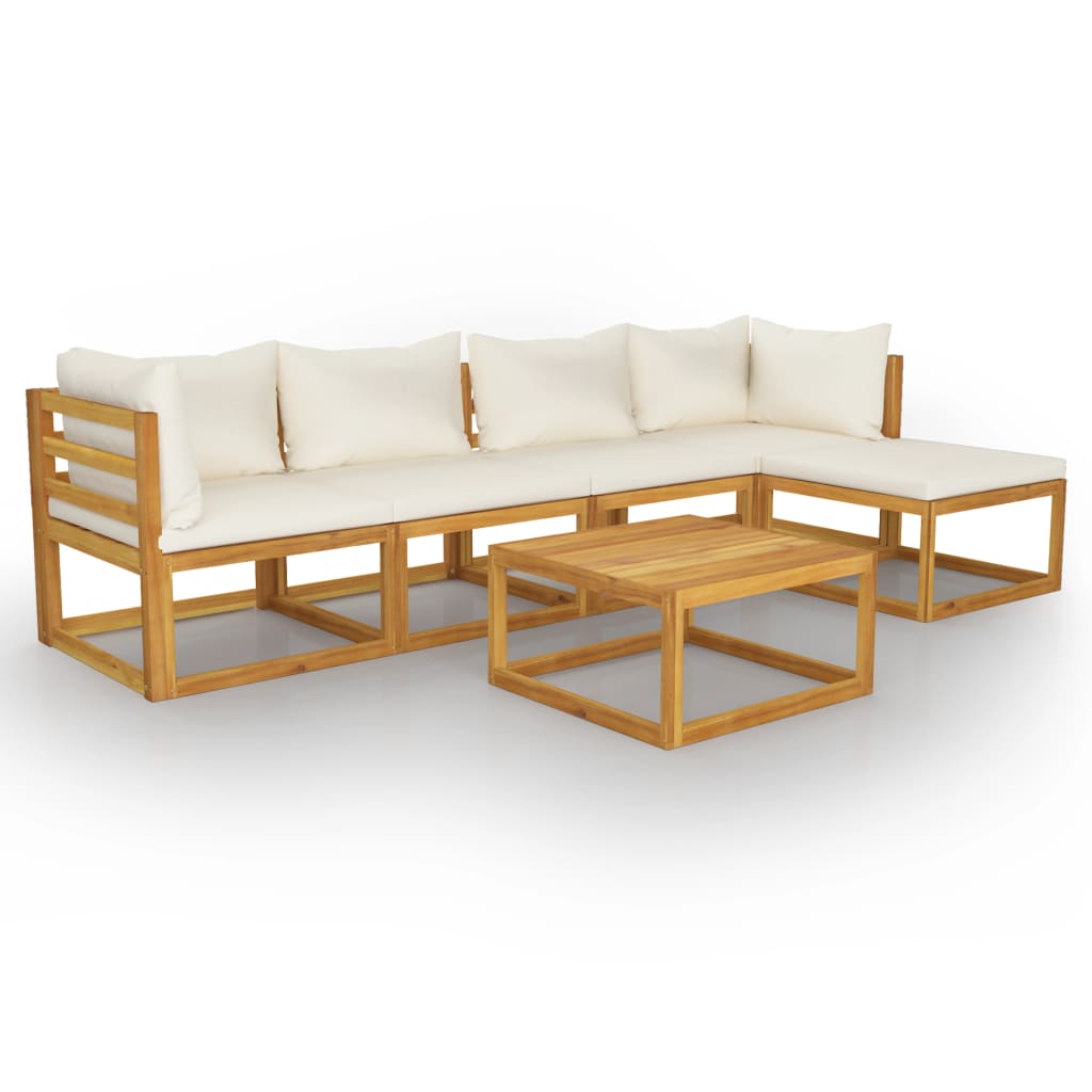 6-delige Loungeset met kussens massief acaciahout crème is nu te koop bij PeponiXL, paradijselijk wonen!
