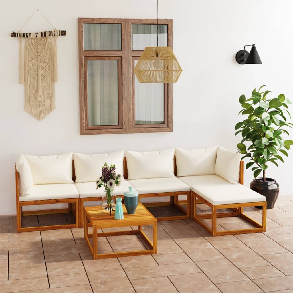 6-delige Loungeset met kussens massief acaciahout crème is nu te koop bij PeponiXL, paradijselijk wonen!