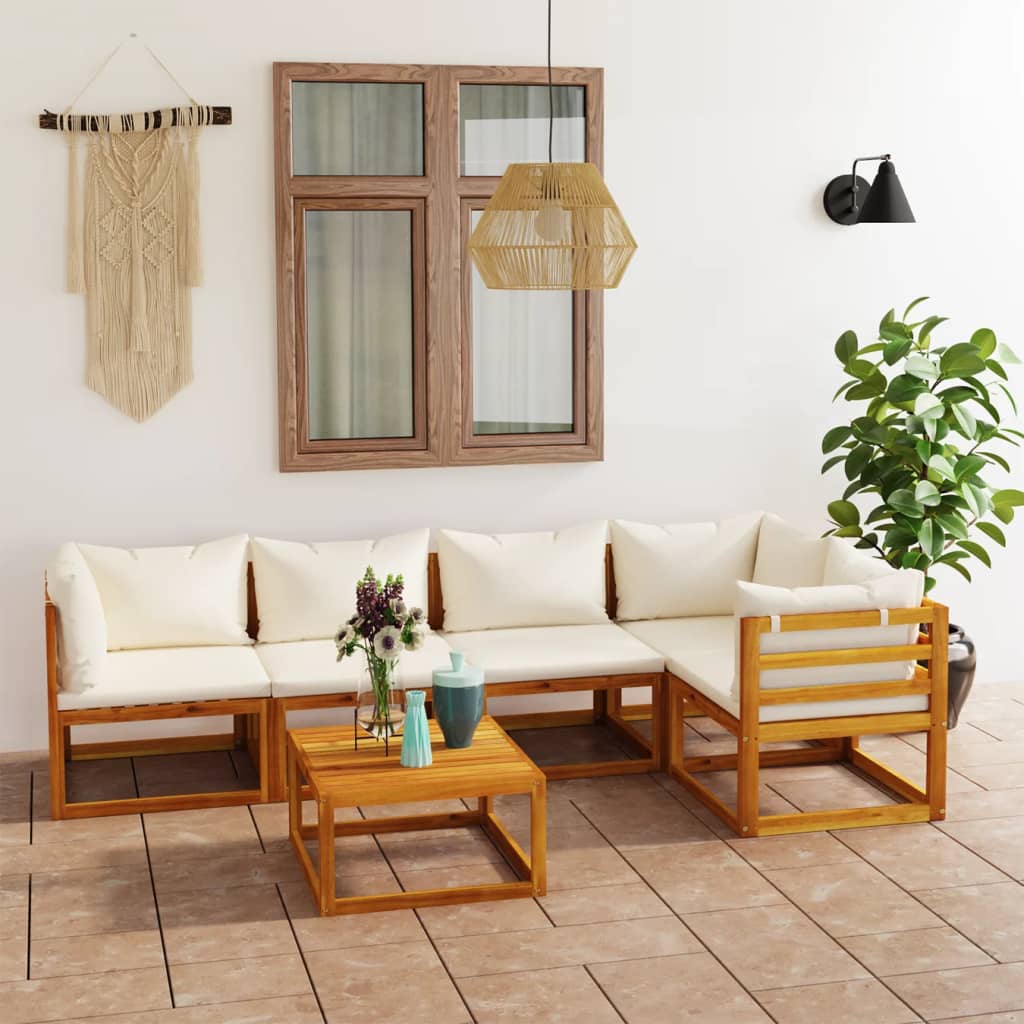6-delige Loungeset met kussens massief acaciahout crème is nu te koop bij PeponiXL, paradijselijk wonen!