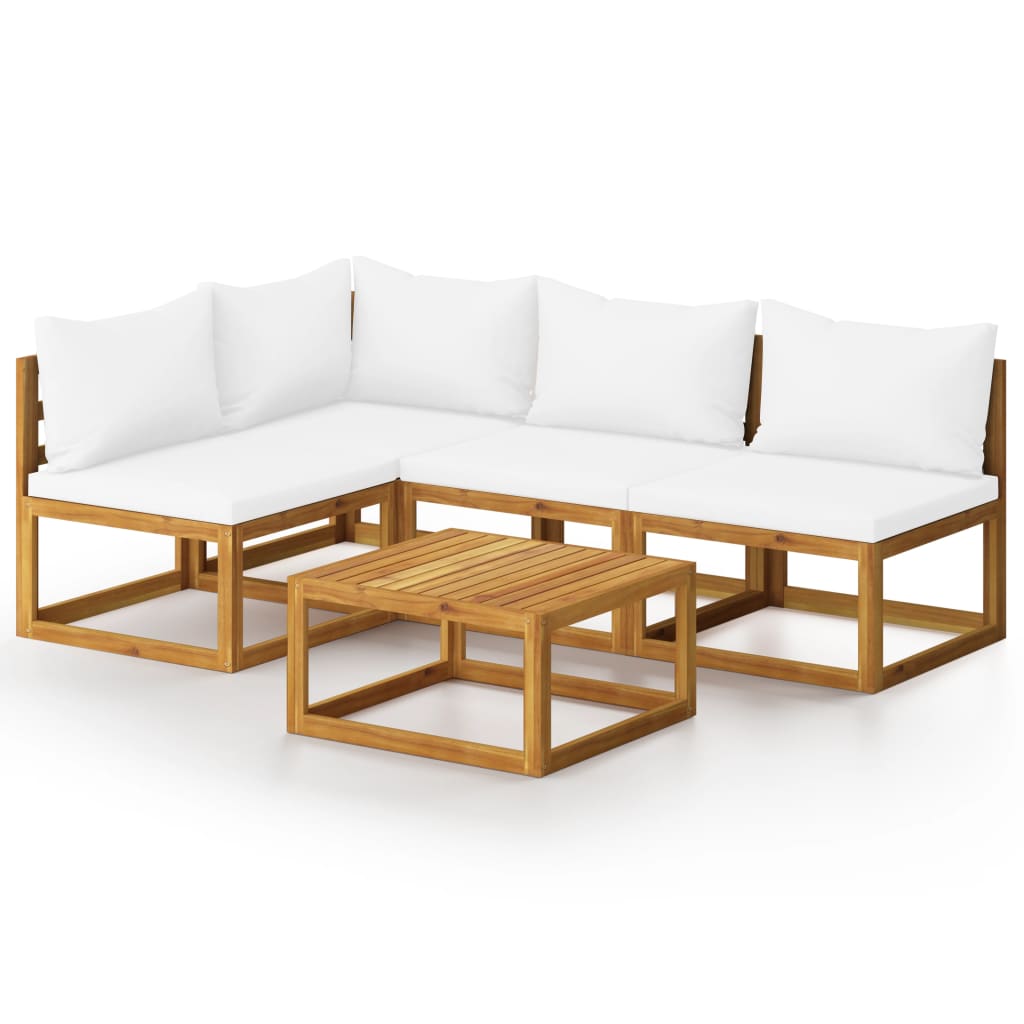 5-delige Loungeset met kussens massief acaciahout crème is nu te koop bij PeponiXL, paradijselijk wonen!