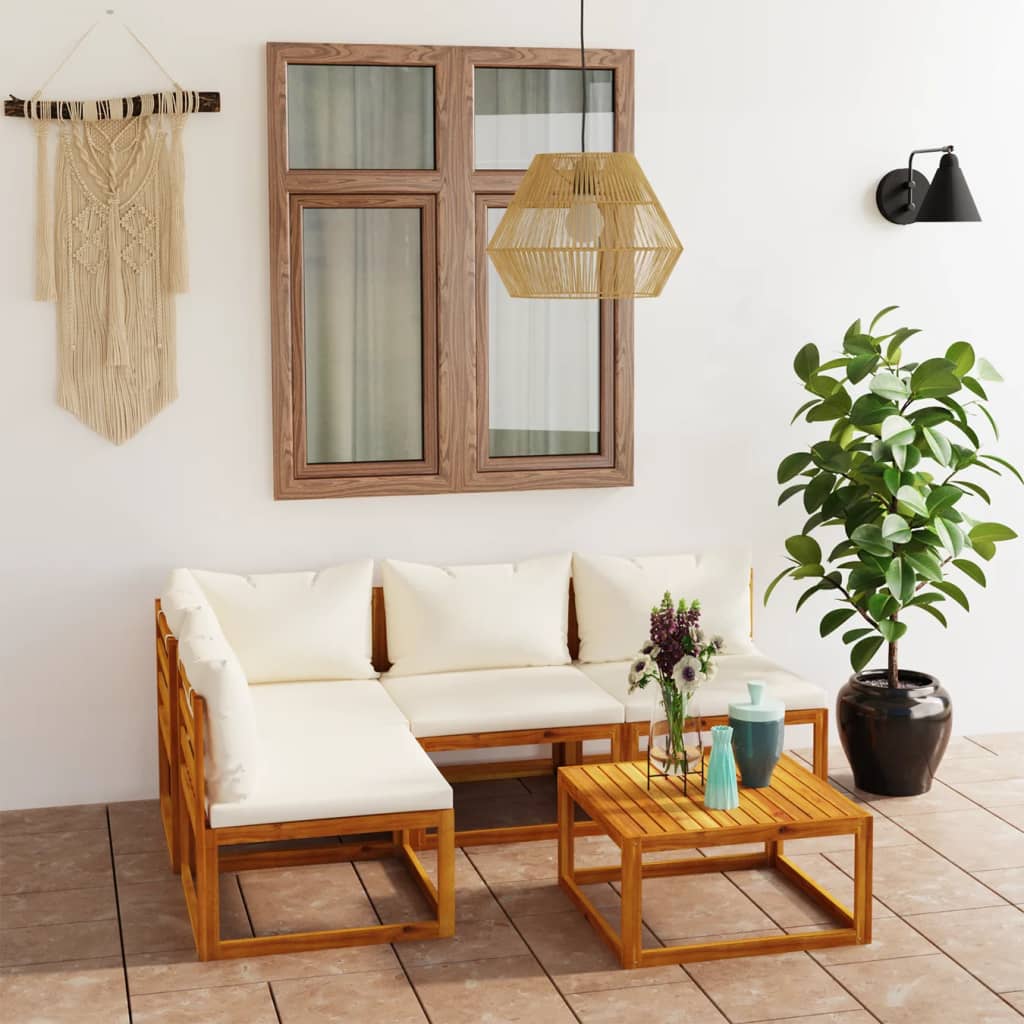 5-delige Loungeset met kussens massief acaciahout crème is nu te koop bij PeponiXL, paradijselijk wonen!