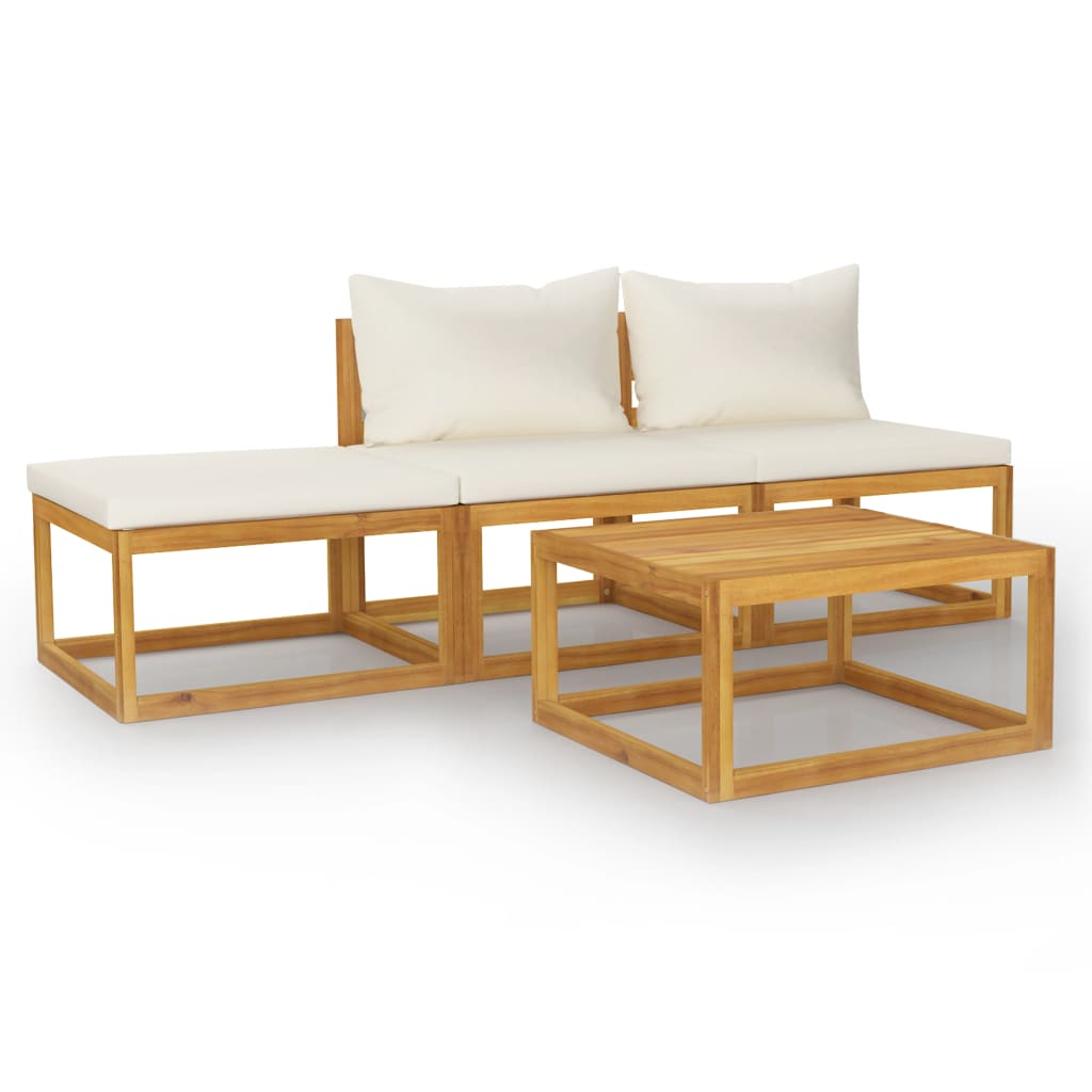 4-delige Loungeset met kussens massief acaciahout crème is nu te koop bij PeponiXL, paradijselijk wonen!