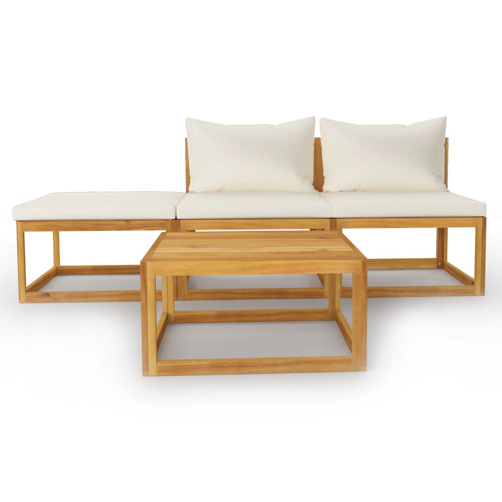 4-delige Loungeset met kussens massief acaciahout crème is nu te koop bij PeponiXL, paradijselijk wonen!