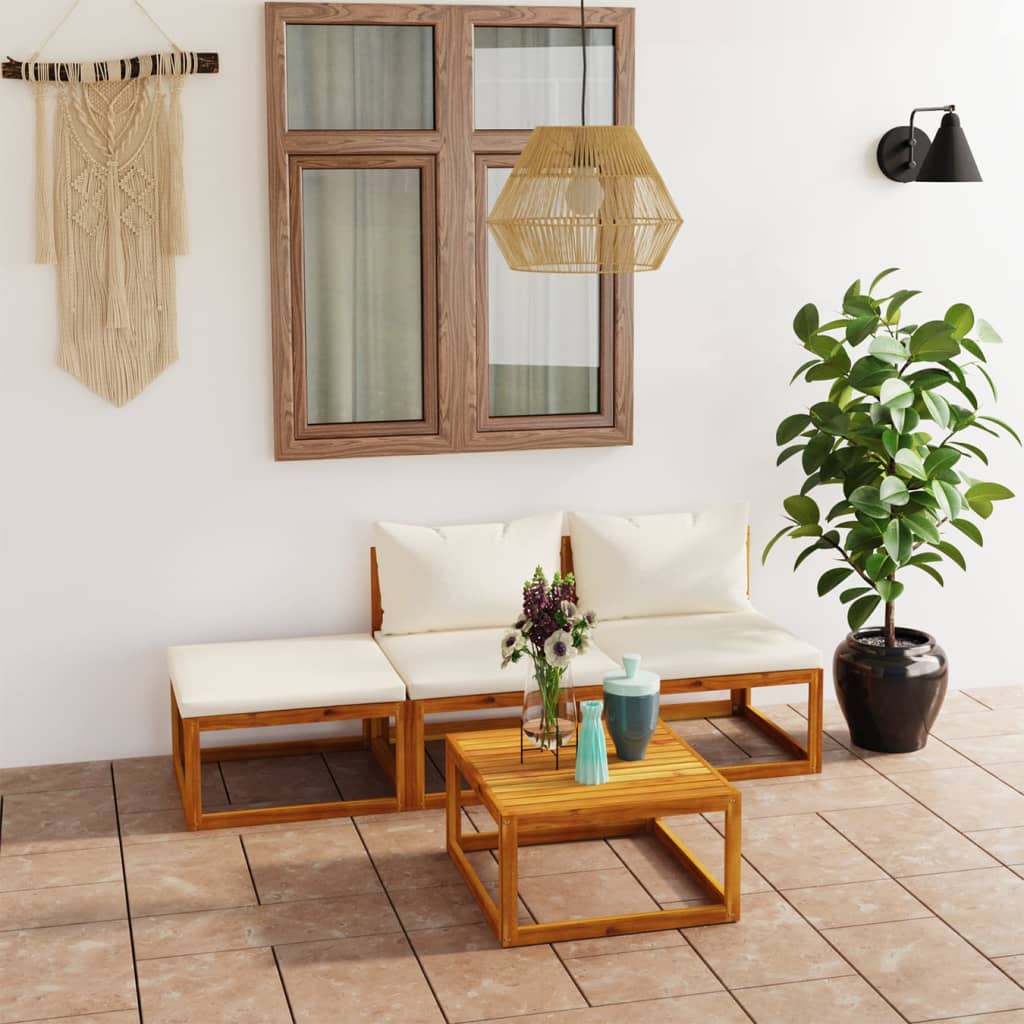 4-delige Loungeset met kussens massief acaciahout crème is nu te koop bij PeponiXL, paradijselijk wonen!